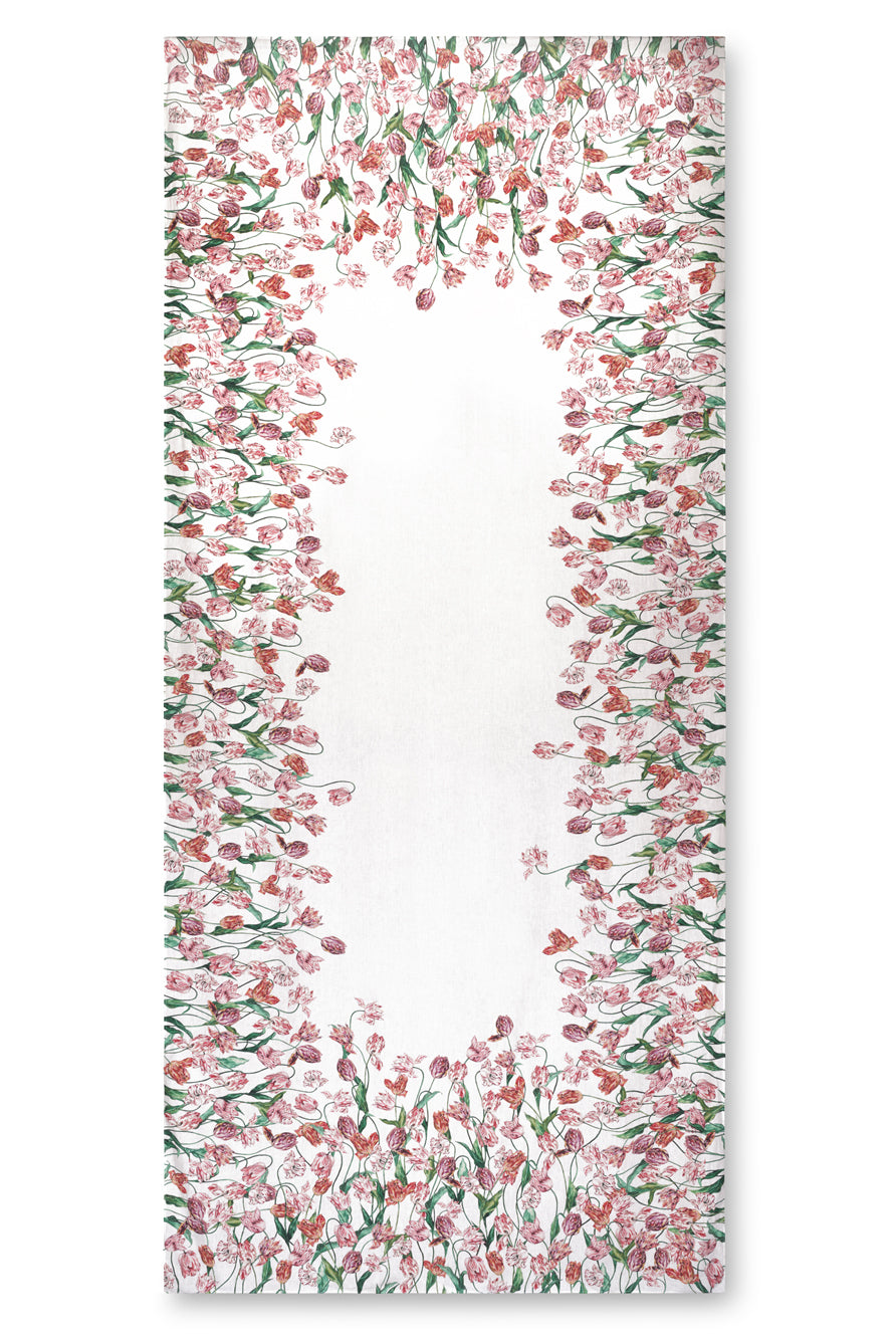 Floral Print Rectangular Linen Tablecloth in Red and Pink