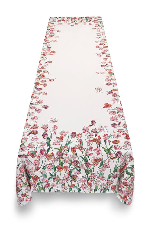 Floral Print Rectangular Linen Tablecloth in Red and Pink