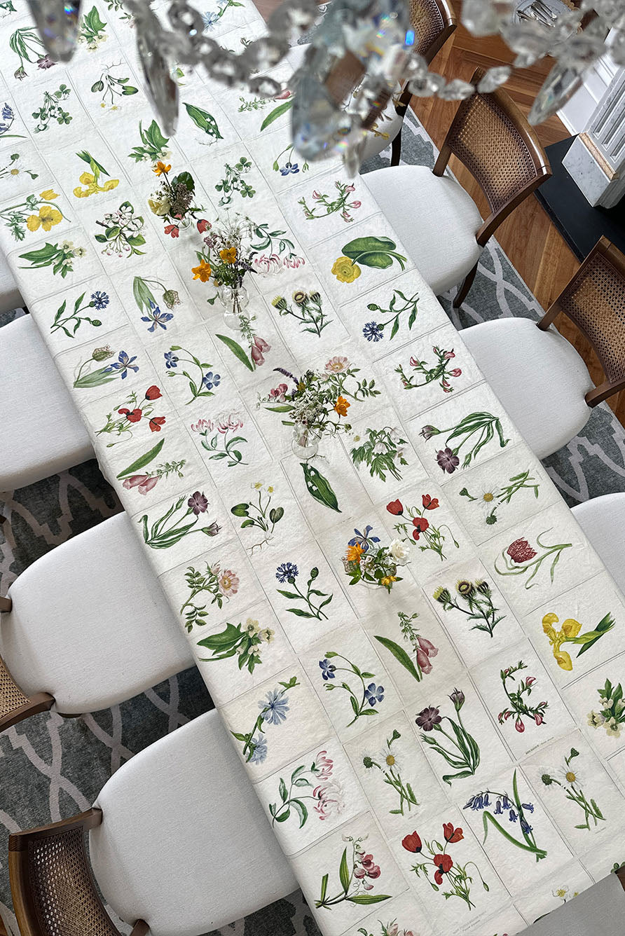Botanical Garden Vintage Tile Linen Tablecloth
