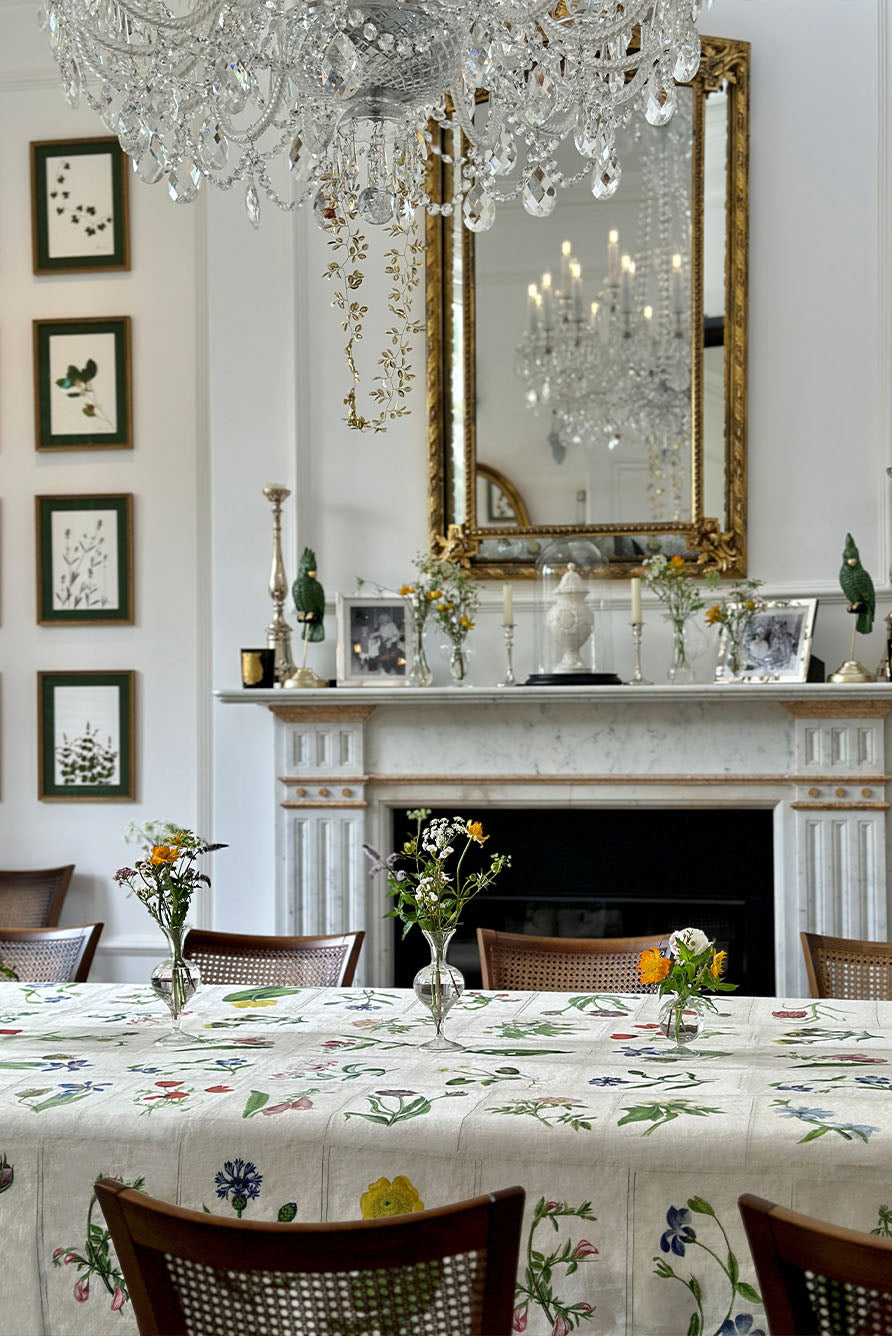 Botanical Garden Vintage Tile Linen Tablecloth